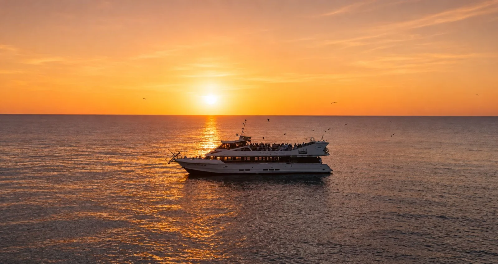 croisiere coucher soleil saxophone 2 Bateau de croisière au coucher du soleil dans la baie de Sant Antoni