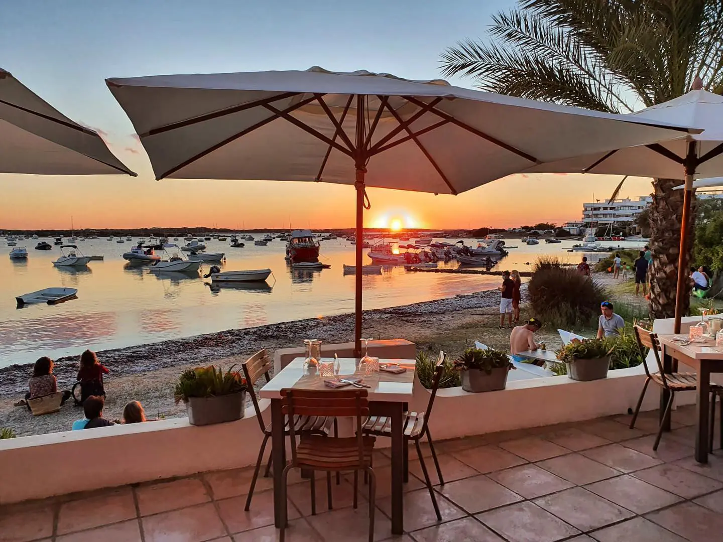 cafe del lago Terrasse du Café del Lago au coucher du soleil sur l'Estany des Peix