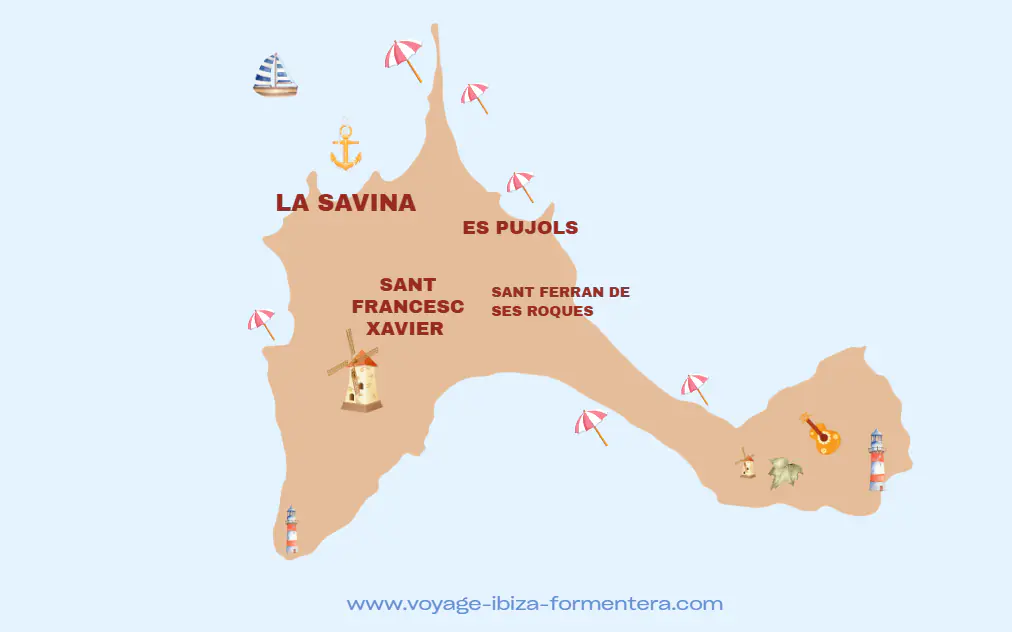 carte 1 Carte de Formentera avec les villages où trouver un hôtel pas cher