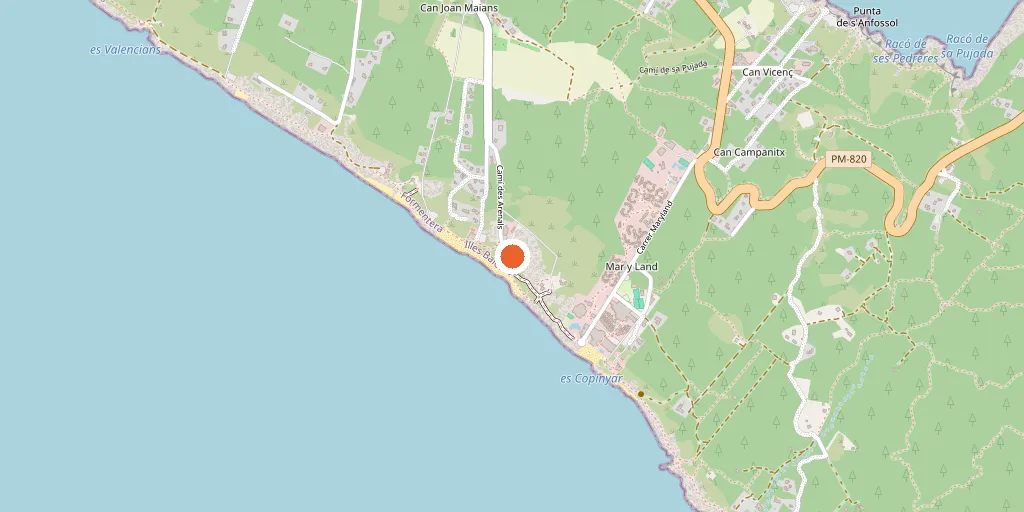 Carte de l'emplacement du Hannah Formentera sur la plage d'Es Arenals, à Migjorn