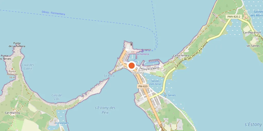 Map showing Hotel Bahía on La Savina harbour, Formentera