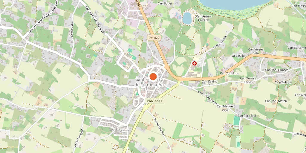 Map showing Hotel Es Marès in the centre of Sant Francesc, Formentera