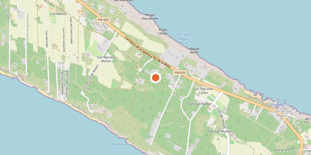 Map showing Teranka hotel near Es Arenals, Migjorn beach, Formentera