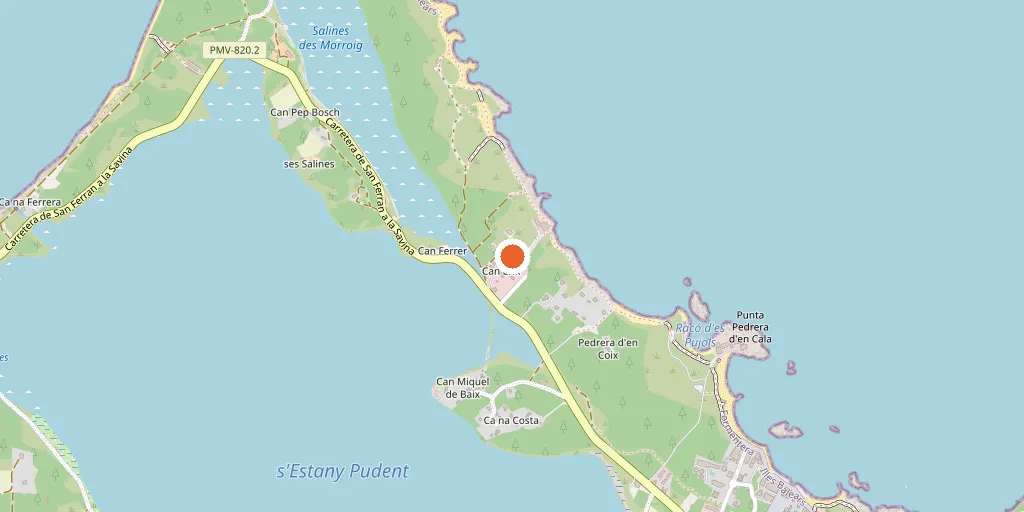 Mapa con la ubicación del Lago Playa en Sa Roqueta, Es Pujols, Formentera