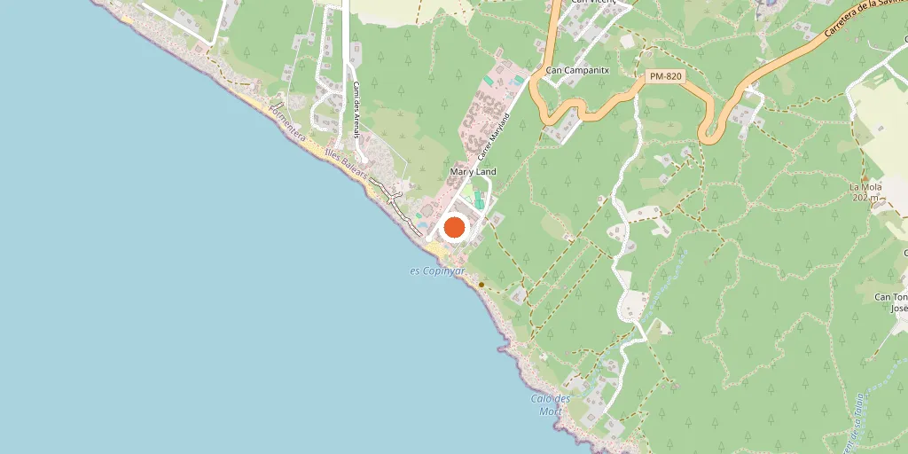 Map showing Riu Palace La Mola at Mar y Land, Migjorn beach, near Caló des Mort in Formentera