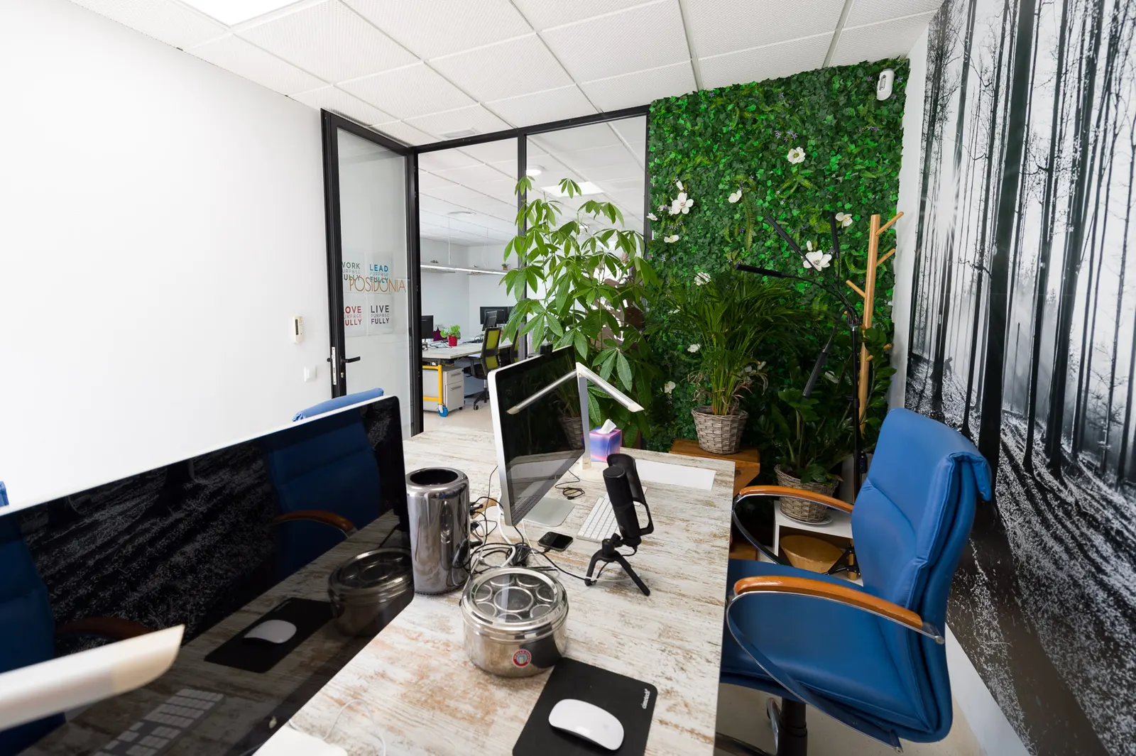 coworking ibiza origen poste Poste de travail fixe entouré de plantes chez Origen Ibiza