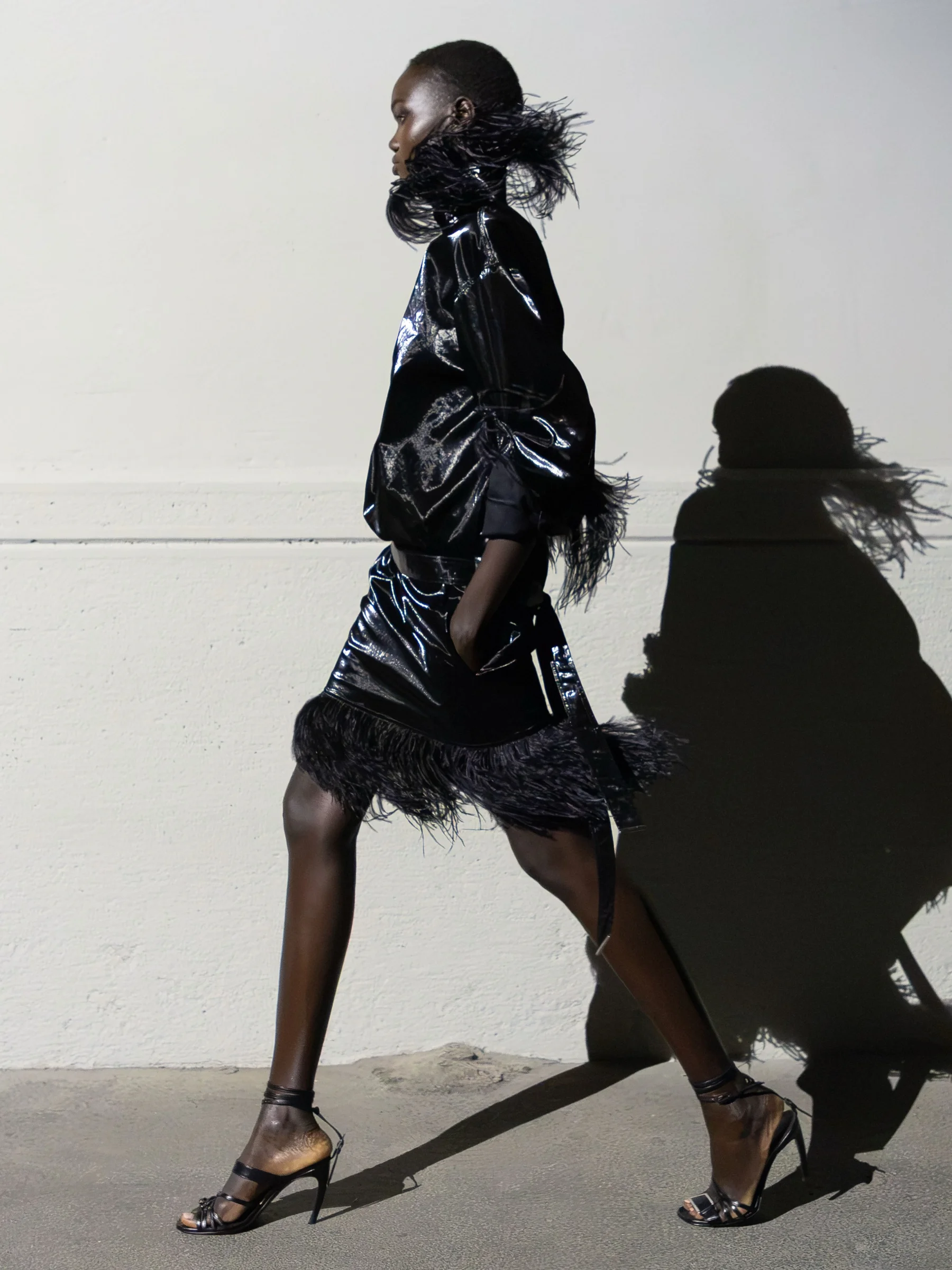 the attico silhouette noire Silhouette noire à plumes et escarpins de la collection The Attico